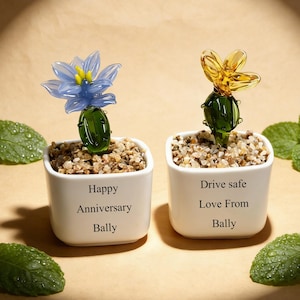 Decorazioni con piante in vaso in vetro colorato personalizzate, piante artificiali in vetro fuso fatte a mano, arte in vetro, accessori da scrivania, amanti delle piante grasse