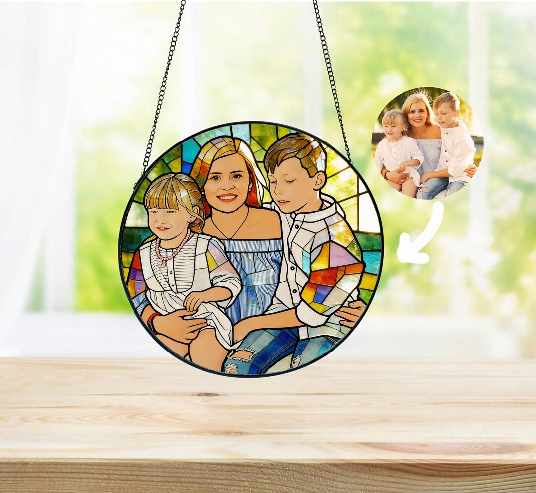 Personalized Portrait Stained Glass Suncatcher Gift for Mom, Custom ...