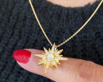 Gold Opal Necklace | Encrusted Star Pendant | 14k Real Gold Vermeil | Boho Style Jewellery