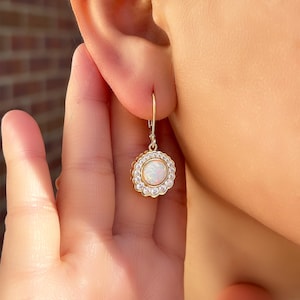 Gold Opal Earrings, Gold Dangle Opal Earrings: Perfect Gifts for Her. 14K real Gold Vermeil. Everyday Gold.