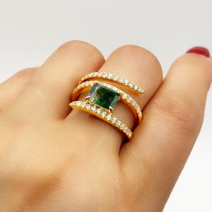 Green Moss Agate Ring: 18k Gold Sterling Silver Boho Ring