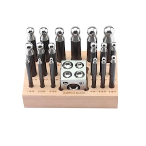 Jewelry Making Tool Set – 18 Dapping Punches with 1.5" Steel Block for Metal Shaping