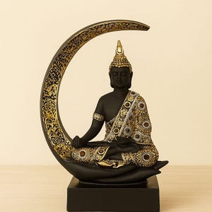 Modern Buddha Statue in Matte Black with Golden Finish – Spiritual Home Decor