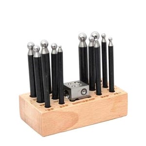 Dapping Punch Set with 1-Inch Steel Block – 12-Piece Metal Forming Tool for Jewelry Making