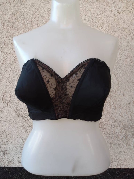 1950s Bullet Bra black with illusion nude front.