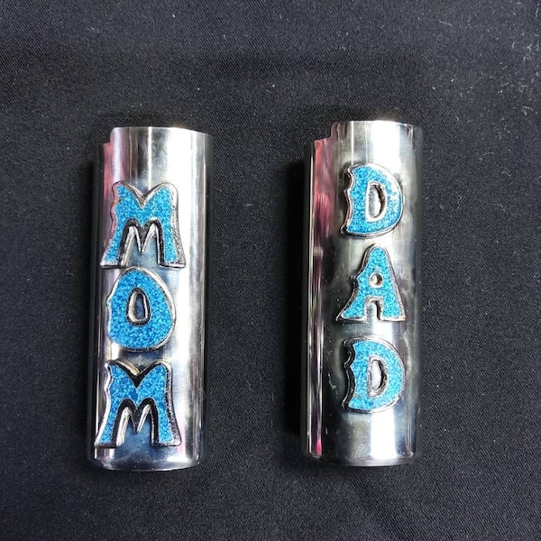 Mom or dad metal Faux turquoise vintage bic lighter covers New old from the 70s cool vibes