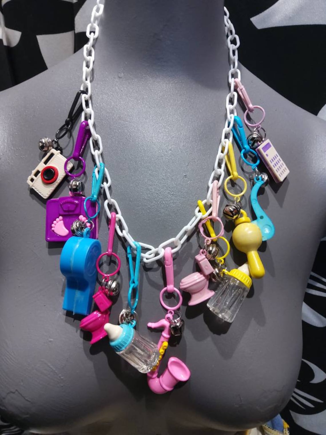 Vintage 80s Bell Charm Necklace or Key Chains5 Plastic Chain Etsy