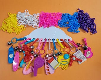 1980s Vintage Bell Charms, Retro Plastic Clip-on Toys, Chain Option