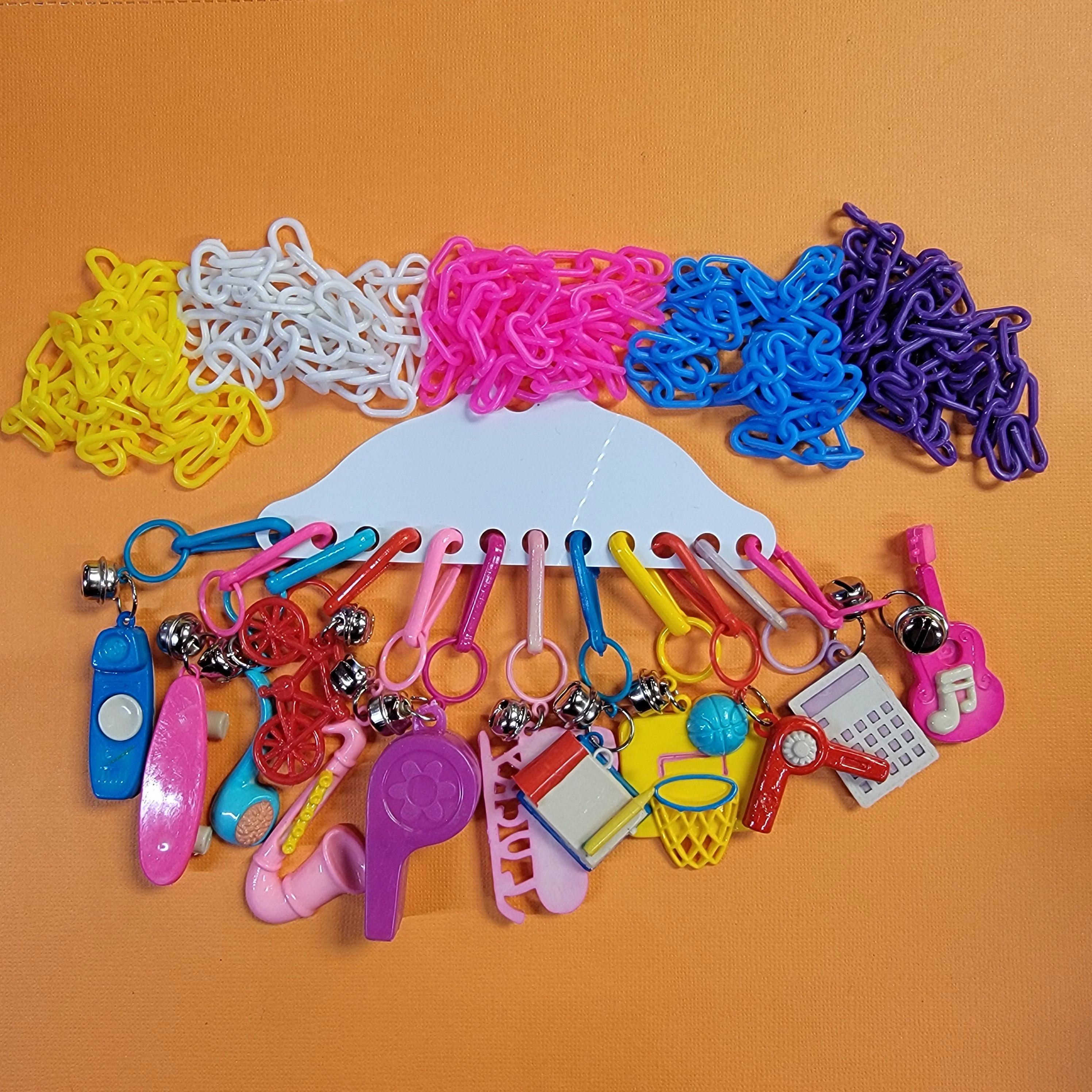1980s Vintage Bell Charms, Retro Plastic Clip-on Toys, Chain