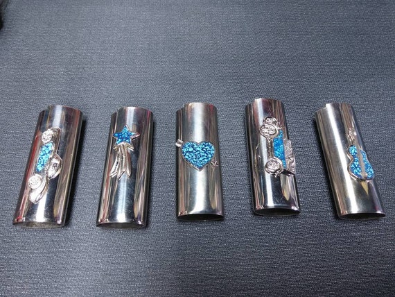 Silver and turquoise bic shop lighter cover