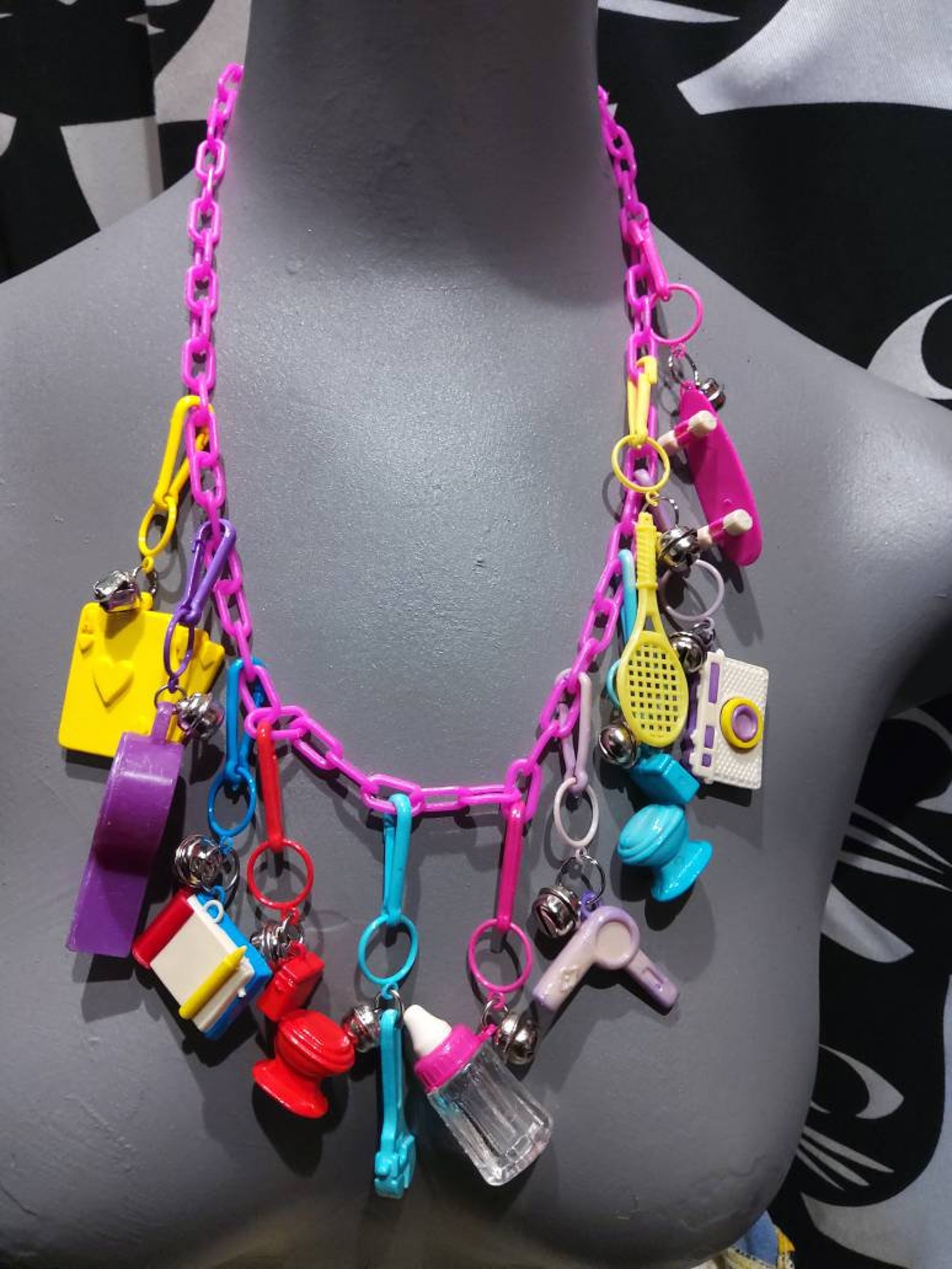 Vintage 80s Bell Charm Necklace or Key Chains5 Plastic Chain Etsy