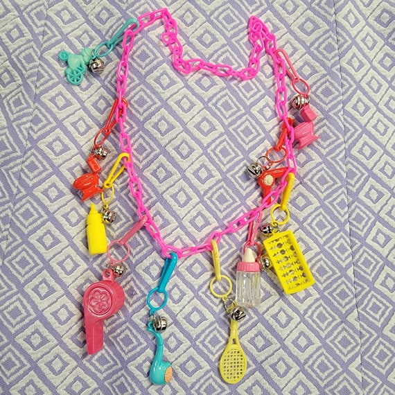 Awesome 80s bell charm necklaces, kidcore, 5 plas… - image 1