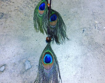 Vintage deadstock peacock eye feather hair clips 1970s