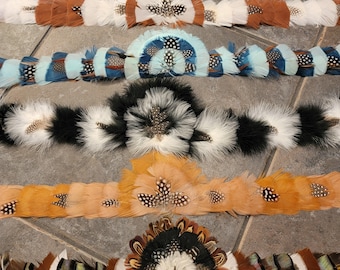 Vintage deadstock western hat bands, natural feathers,  from the 80s New old stock, 6 color options to choose from,  hat adornments.