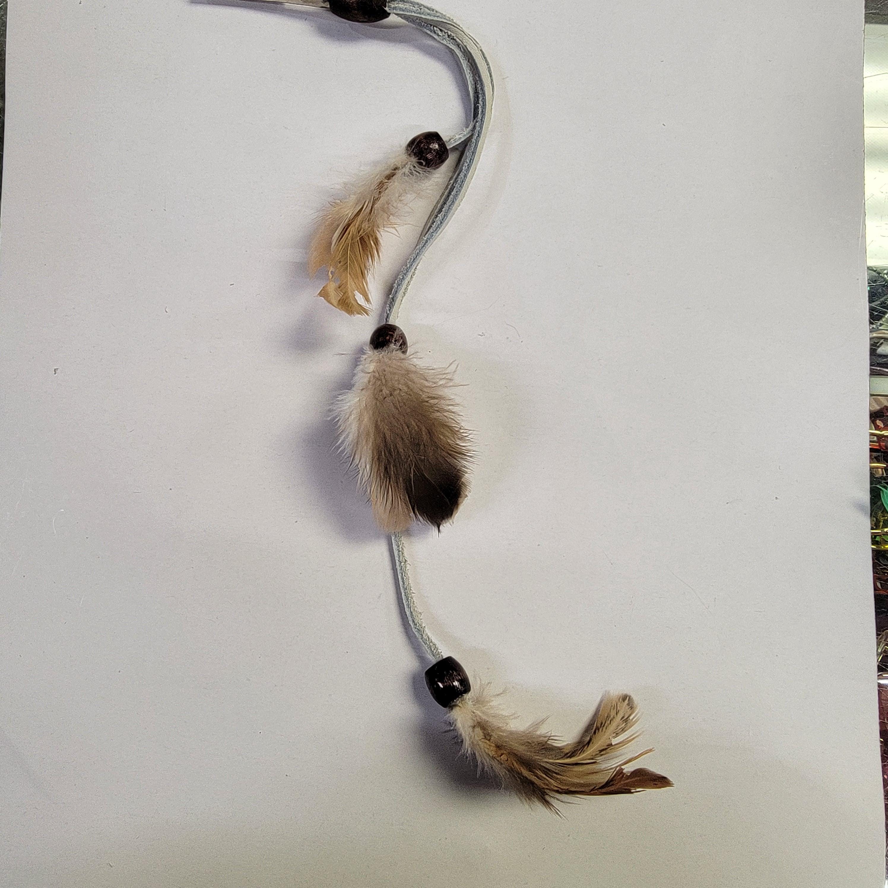 Vintage Deadstock Feather and Suede With Wood Beads Hair Clips