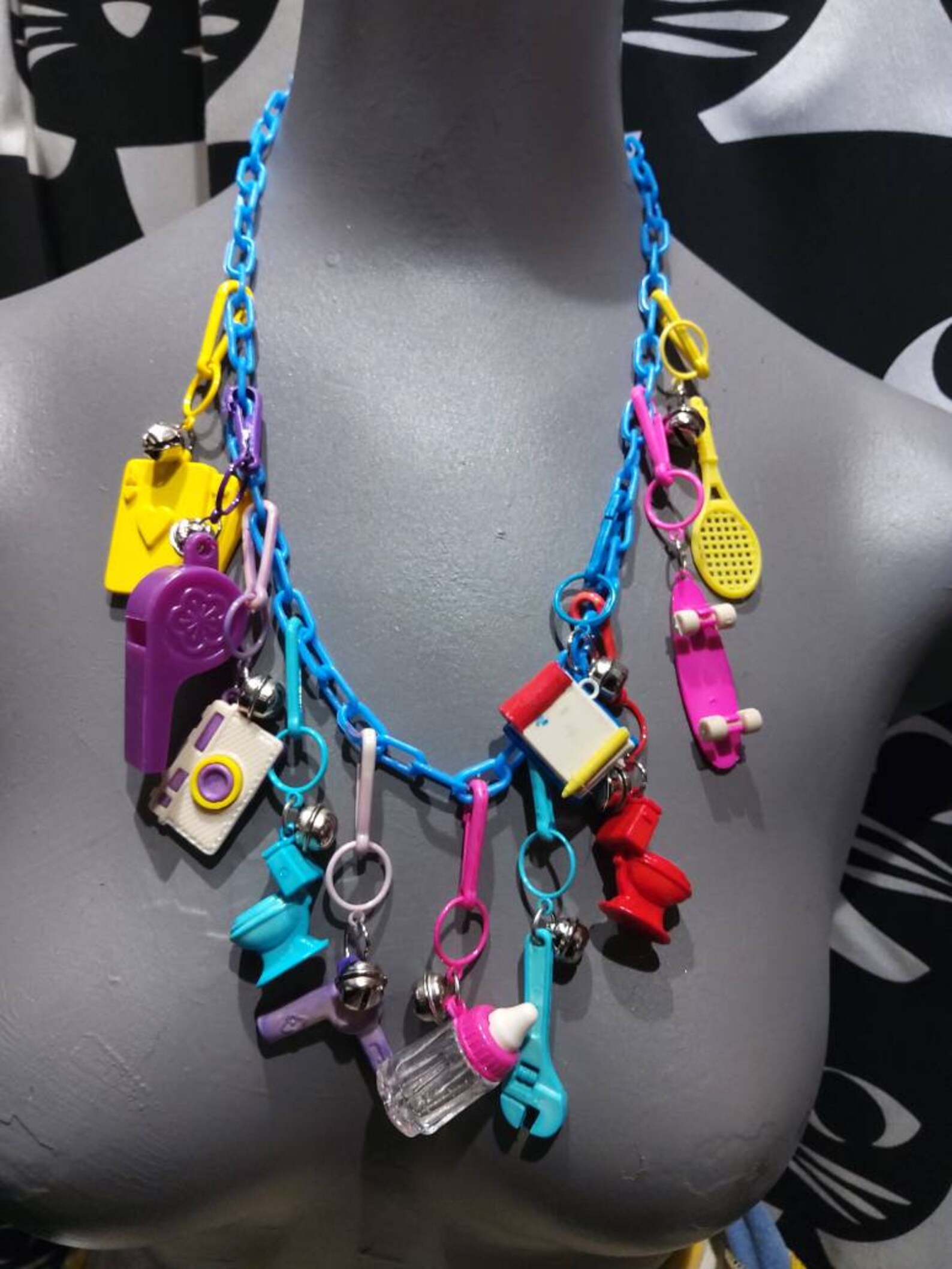 Vintage 80s Bell Charm Necklace or Key Chains5 Plastic Chain Etsy