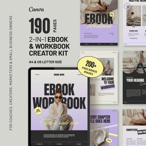 Canva Workbook Template eBook Template Bundle Purple Branding Kit Course Creator Book Lead Magnet Template Business Planner A4 Letter D2