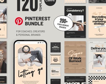 Pinterest Template Bundle: Beige & Peach Canva Social Media Kit (Digital Download) D4