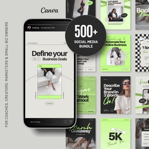 Instagram Template Bundle for Coaches: Neon Green Canva Social Media Kit (Digital Download) D3