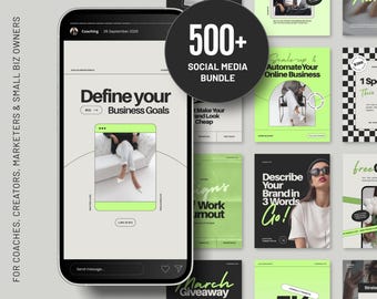 Instagram Template Bundle for Coaches: Neon Green Canva Social Media Kit (Digital Download) D3