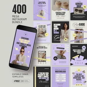 Purple Instagram Canva Template Bundle | Modern Editorial Social Media Pack in Lilac for Coaches, Creators & Business | 400 Templates D2
