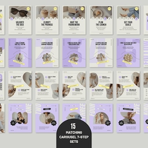High end brand style guide layout displaying multi slide carousel post templates for business owners and digital resource content.