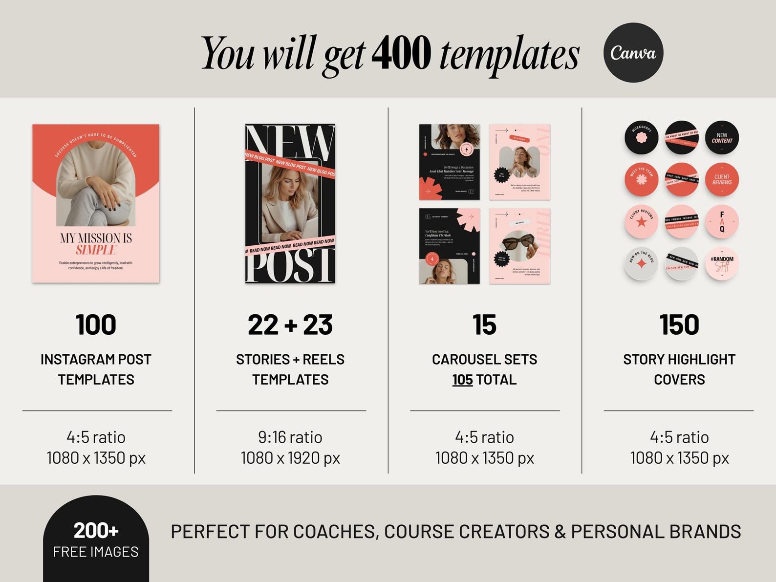 Blush Pink Instagram Template Bundle Canva Social Media Kit for Coaches ...