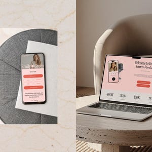 Laptop workspace scene featuring a Squarespace 7.1 website template with service sections, brand messaging, and editorial design. Ideal for coaches, consultants, and creators who want a premium website look without custom development.