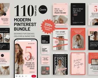 Pinterest Template Bundle Canva Template Social Media Marketing Pinterest Pin Template for Coaches Feminine Canva Template Pinterest PG01