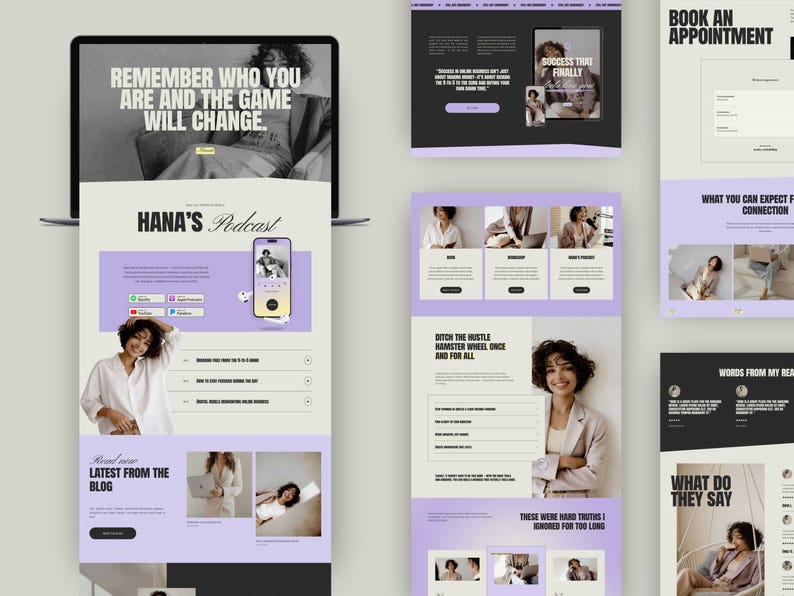Feminine Squarespace website template for women entrepreneurs designed with a clean editorial aesthetic, bold typography, and no coding needed for easy customization.
