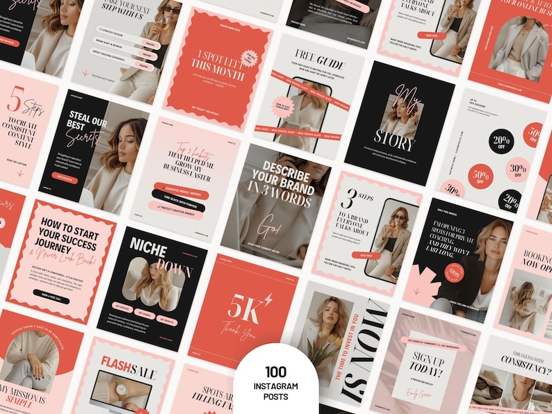 Instagram Templates Canva Pink Social Media Branding Kit Aesthetic ...