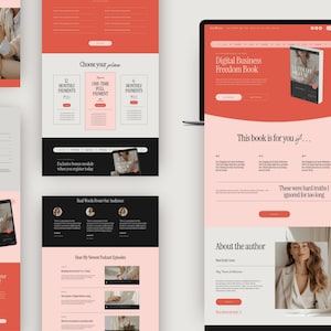 Feminine Squarespace website template with a high-end editorial style created for coaches and course creators, including homepage, about, services, and contact page layouts designed to help launch a polished personal brand website. Pink and Red website template for course creators and speakers.