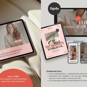 Promotional image highlighting matching Canva templates and branding assets available in the same collection. Designed to complement the Squarespace website template and help entrepreneurs build a cohesive brand across website, workbooks, and digital products.