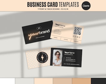 Canva Business Card Template: Black & Peach Modern Design (Digital Download) D4
