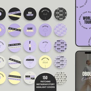 A collection of matching story cover highlights  and brand identity graphics including circular badge designs, secondary logo layouts, and custom watermark assets.