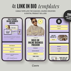Canva Link In Bio Template Mobile Landing Page Canva Bundle Purple Branding Kit Mini Website Template Linktree Alternative Free Canva D2