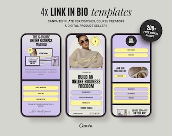 Canva Link In Bio Template Mobile Landing Page Canva Bundle Purple Branding Kit Mini Website Template Linktree Alternative Free Canva D2