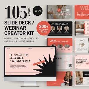 Peut inclure: Un kit de création de diaporamas et de webinaires numériques avec 105 mises en page, conçu pour les coachs, les créateurs et les propriétaires de petites entreprises. Le kit comprend plus de 200 images bonus gratuites.