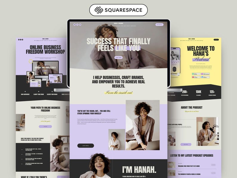 Squarespace Website Template for Coaches Creators Podcasters Authors Squarespace 7.1 Template Editorial Design Purple Cream D2 Collection image 1