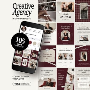 Burgundy Instagram Post Templates for Canva | Neutral Aesthetic Social Media Branding Kit for Creative Agency or Designer (A6 collection)