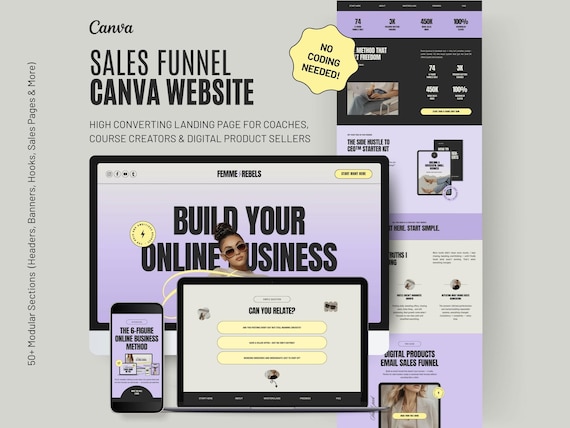Aesthetic Purple Website Template Canva Editable Sales Funnel Landing Page Kit for Coaches Course Creators Service Providers D2