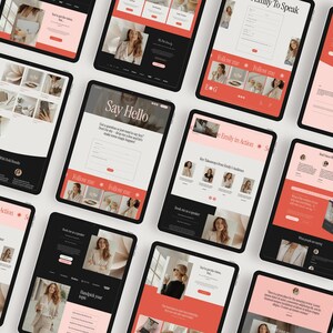 Pink and red modern Squarespace website template for small businesses and service providers, featuring feminine design elements, flexible layouts, and easy customization inside Squarespace 7.1.