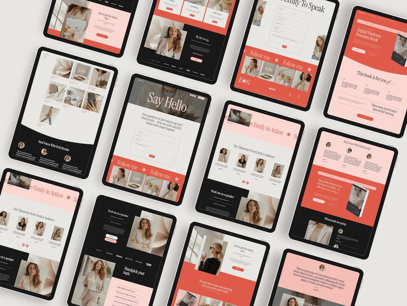Pink and red modern Squarespace website template for small businesses and service providers, featuring feminine design elements, flexible layouts, and easy customization inside Squarespace 7.1.
