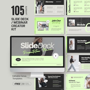Canva Slide Deck Template Webinar Slides Canva Presentation Template Bundle Neon Green Pitch Deck Course Creator Social Media Marketing D3