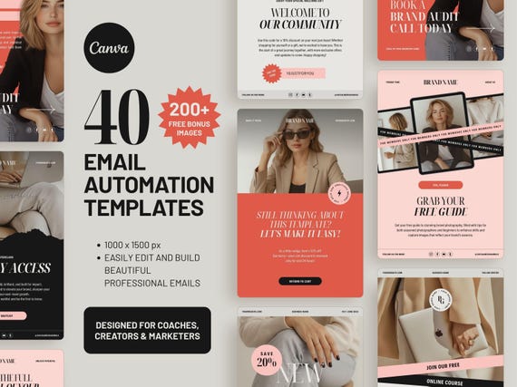 Canva Email Newsletter Templates: Business Marketing Design (Digital Download, 40 Layouts + 200 Images) PG01