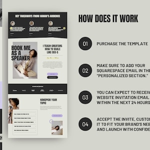 Easy to edit Squarespace drag and drop website template for coaches and female founders, featuring a modern feminine layout with violet, purple, and soft neutral branding.