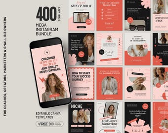 Blush Pink Instagram Template Bundle Canva Social Media Kit for Coaches Course Creators Digital Product Editorial Post Reels Carousels PG01