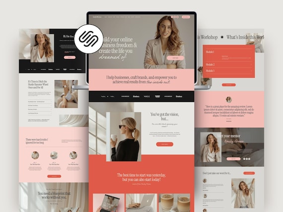 Feminine Squarespace Website Template, Coaches, Podcasters, Authors (Squarespace 7.1) PG01 collection