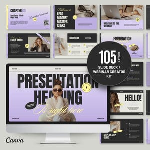 Canva Presentation Template, Webinar Slide Deck for Course Creators, Elegant Purple Business Pitch Deck, Virtual Workshop Slides, Pack D2