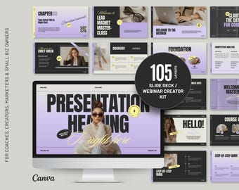 Canva Presentation Template, Webinar Slide Deck for Course Creators, Elegant Purple Business Pitch Deck, Virtual Workshop Slides, Pack D2